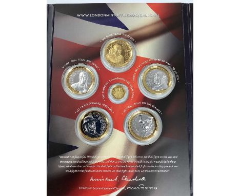 The London Mint Sir Winston Churchill Six Coin Set, including a gold proof commemorative coin, with a certificate of authenti