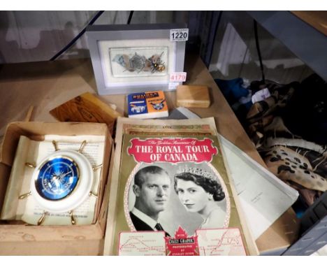 Mixed collection of items, including royal commemorative ephemera and novelty barometer. Not available for in-house P&amp;P 
