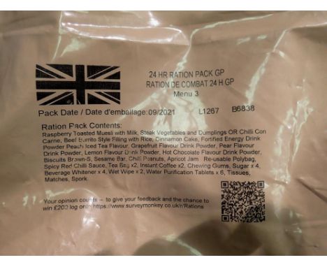 Army surplus 24 hour food survival pack - 5-10 year shelf life. UK P&amp;P Group 1 (£16+VAT for the first lot and £2+VAT for 