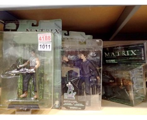 Collection of seven Matrix action figures in unopened packaging and a Star Wars Kylo Ren figure, also unopened. UK P&amp;P Gr