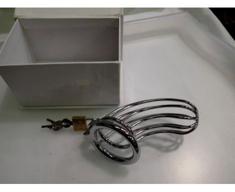 Stainless steel male chastity cage - size medium, with lock. UK P&amp;P Group 1 (£16+VAT for the first lot and £2+VAT for sub
