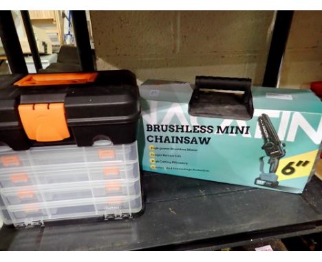 Nactin brushless mini chainsaw and a Vonhaus toolbox. Not available for in-house P&amp;P 