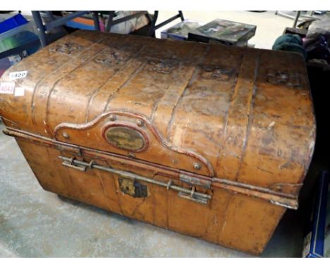 Vintage metal trunk, 63 x 47cm H. Not available for in-house P&amp;P 