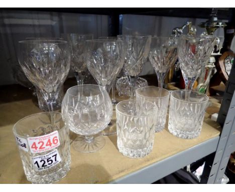 Shelf of mixed cut glass. Not available for in-house P&amp;P 