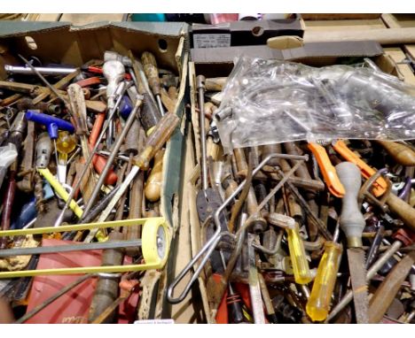 Two boxes of mixed tools and hardware items to include grease gun. Not available for in-house P&amp;P 