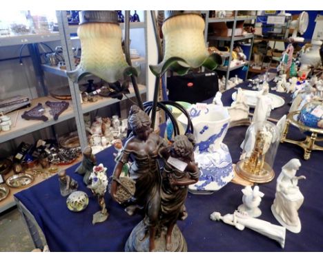 Widdop Bingham figural double lamp depicting two ladies. All electrical items in this lot have been PAT tested for safety and