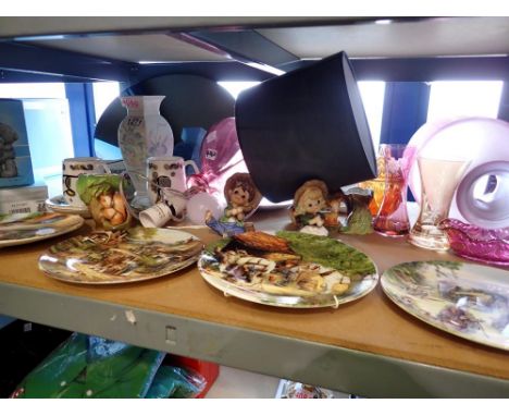 Shelf of mixed ceramics and glass, including Royal Doulton. All electrical items in this lot have been PAT tested for safety 
