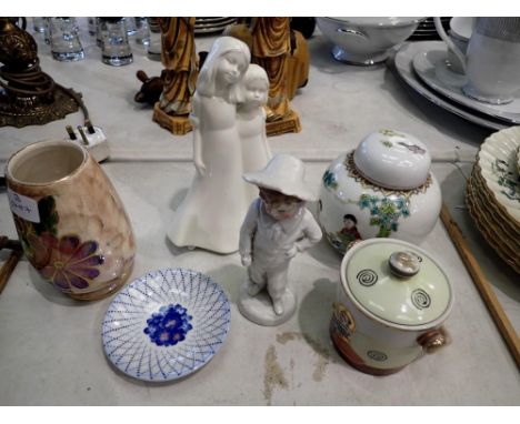Mixed collection of ceramics, including Royal Worcester figure 'Friendship' and a Chinese ginger jar. Not available for in-ho