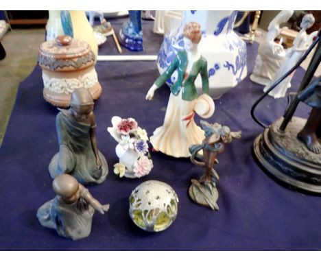 Mixed collection of ceramics and resin decorative items, including Soul Journeys and Royal Worcester. Not available for in-ho