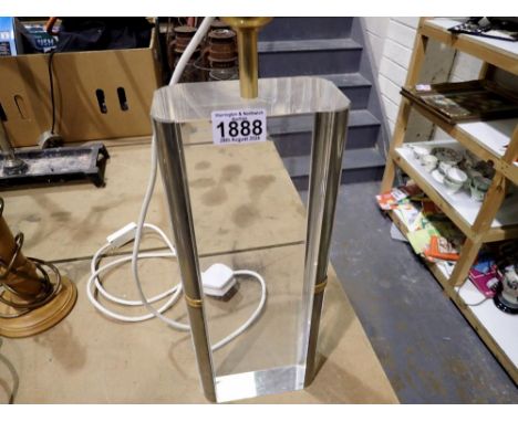Very large Perspex table lamp with brushed aluminium and brass highlights, body H: 39 cm. All electrical items in this lot ha