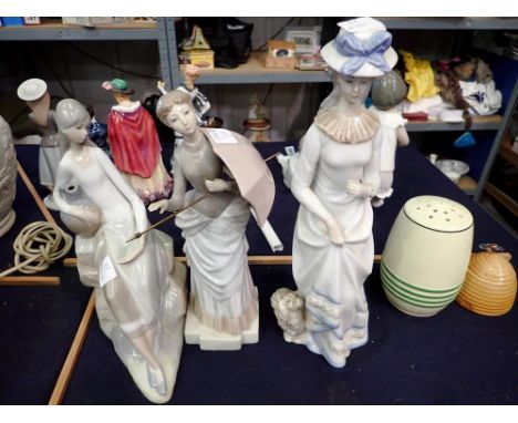 Two Nao female figurines, one holding a parasol and a Sango figurine. Not available for in-house P&amp;P 