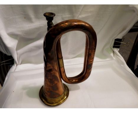 A Higham Product bugle, some denting. UK P&amp;P Group 1 (£16+VAT for the first lot and £2+VAT for subsequent lots) 