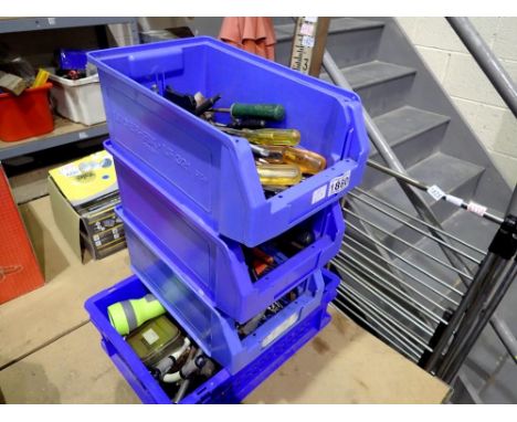 Collection of mixed tools in three matching blue boxes and tray. Not available for in-house P&amp;P 