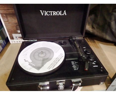 Victrola briefcase record player with bluetooth, power supply &amp; instructions, boxed, working. Not available for in-house 