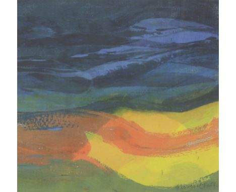 Margaret Knott'BLUE AND ORANGE LANDSCAPE II'Lithograph, signed in pencil;Gun Augustsson'THREE OTHER LITTLE BIRDS' (2)