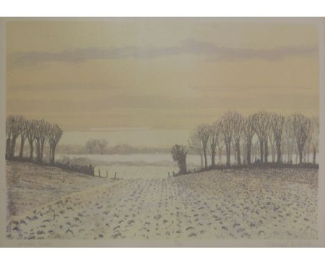 Michael CarloWINTER FIELDSColoured lithograph, signed, titled and dated32 x 45cm;together with 'THE PATH' by the same hand (2