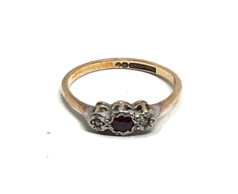 9ct gold and platinum vintage diamond and ruby ring (1.9g) 