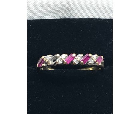 18ct gold ruby &amp; diamond double row ring-missing stone 2.7g 