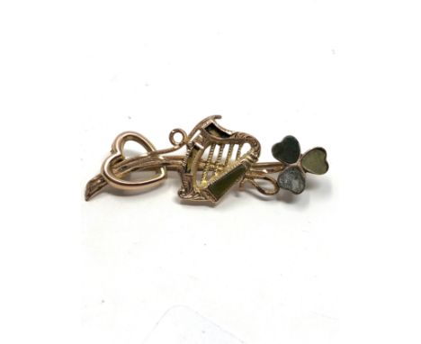 9ct gold antique 1rish marble set celtic brooch missing stones (3g) 