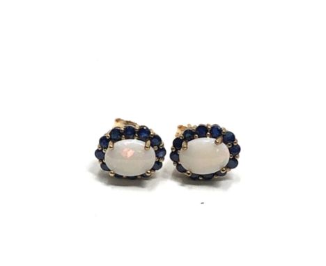 9ct gold opal &amp; sapphire  earrings (2g) 