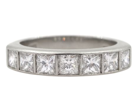 Platinum channel set seven stone princess cut diamond, half eternity ring, London 2007, total diamond weight 1.17 caratCondit