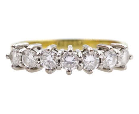 18ct gold seven stone round brilliant cut diamond ring,  hallmarked, total diamond weight 0.55 caratCondition Report:Approx 3