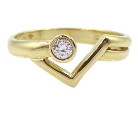 14ct gold single stone round brilliant cut diamond abstract design ring, stamped 585Condition Report:Approx 3.1gm, size S-R, 