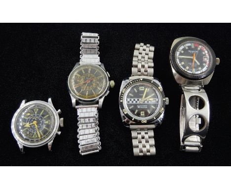 Timex 25 Metres wristwatch with chequered flag dial, Seawatch 17 rubies wristwatch, on Expandro bracelet, Ogival and Rouan Sp