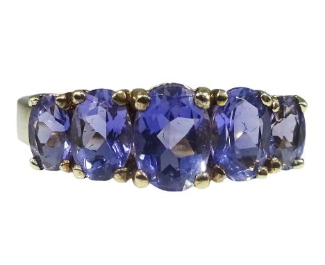 9ct gold five stone oval tanzanite ring, hallmarkedCondition Report:Approx 2.6gm, size S, good condition