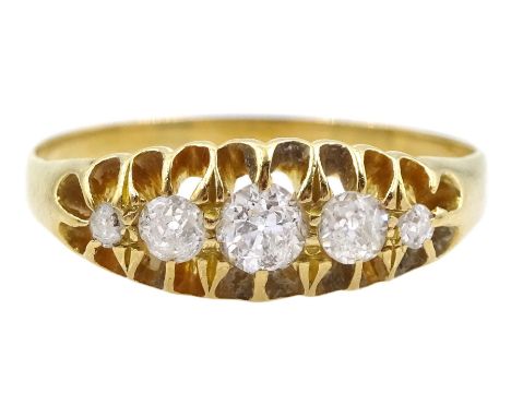 Early 20th century 18ct gold five stone old cut diamond ringCondition Report:Approx 2.2gm, size O-P, shank thinning, max dept