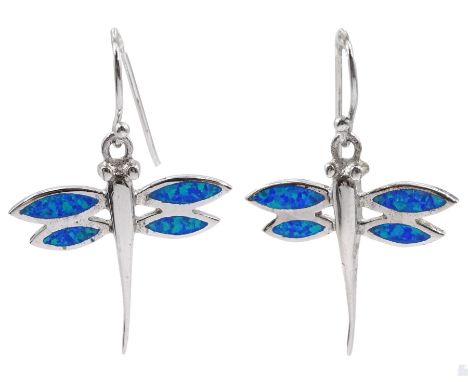 Silver blue opal dragonfly pendant earrings, stamped 925 Condition Report:Length = 25mm, good condition 