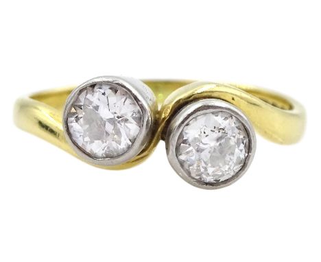 18ct gold two stone old cut diamond crossover ring, hallmarked, total diamond weight approx 0.65 caratCondition Report:Approx