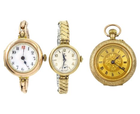 Tudor 9ct gold ladies manual wind wristwatch, Chester 1950, on expanding gilt strap, early 20th century 9ct gold cylinder fob
