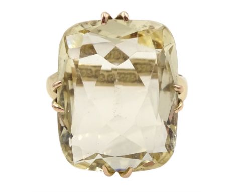 Early 20th century 9ct gold large single stone citrine ring, Birmingham 1930Condition Report:Approx 5.2gm, size O-P,  citrine