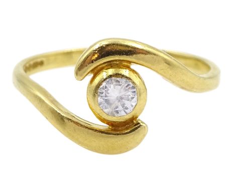 18ct gold bezel set single stone round brilliant cut diamond crossover ring, hallmarked, diamond approx 0.15 carat Condition 