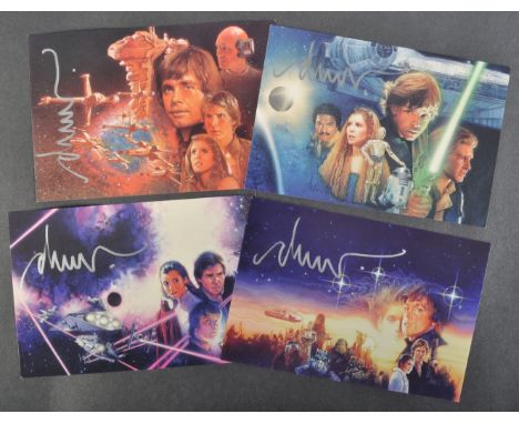 Star Wars - Drew Struzan (Poster Artist) - set of x4 autographed Star Wars art cards by Struzan, each showing different scene