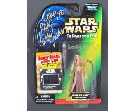 Star Wars - Carrie Fisher (1956-2016 - Princess Leia) - an autographed 1997 Kenner Star Wars The Power Of The Force moc carde