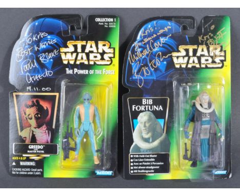 Star Wars - x2 1990's Kenner made Star Wars action figures Greedo and Bib Fortuna. Both figures signed by their relevant acto