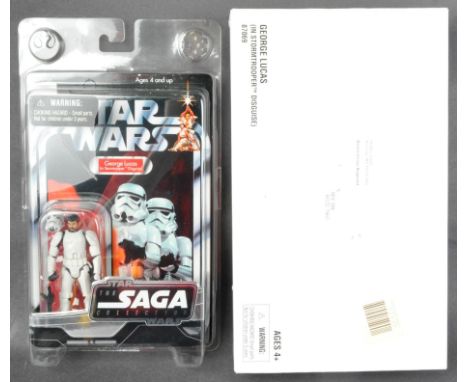 Star Wars - a Hasbro made Saga Collection ' George Lucas In Stormtrooper Disguise ' MOC carded action figure. Mint, as new, h