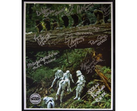 Star Wars - Return Of The Jedi - Ewoks - an Official Pix multi-signed high quality 8x10" colour photograph from the movie, si