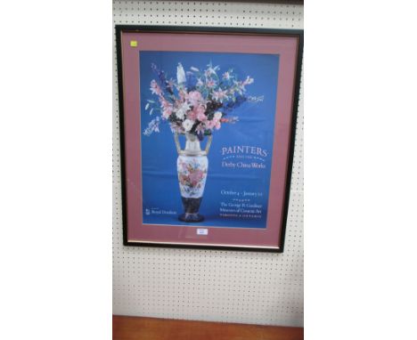 An ebonised framed and glazed promotional poster for the Derby China Works Painting Exhibition held in the Museum of Ceramic 