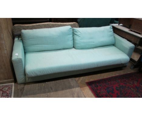 A Zanotta of Italy two seat sofa, with ratcheting adjustable back, upholstered in jade green fabric, 226 cm (89 in) wide