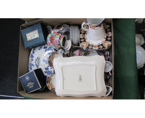 An  Edwardian part tea service, transfer decorated in the Imari palette, a pair of boxed Royal Worcester egg coddlers, a Roya