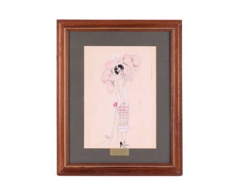 George Barbier, (1882-1932), 1924, 'Preliminary Sketch for Gazette Du Bon Ton 1924', full-length sketch of a lady in a flappe
