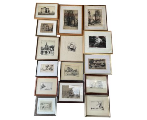 Collection of etchings, artists including Alfred Blundell, Hedley Fitton, William Walcot, Norman James, Oliver Hall, Francis 