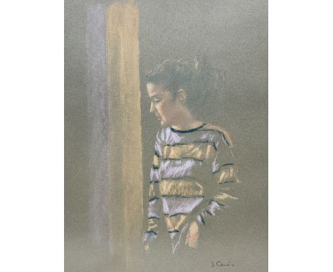 J Cousin (British Contemporary): Girl by the Window, pastel signed 48cm x 36cm 