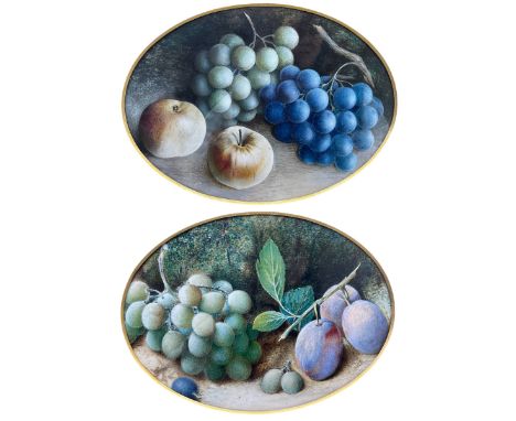 William Henry Hunt (British 1790-1864): Still Life of Fruit, pair oval watercolours unsigned 20cm x 27cm (2)