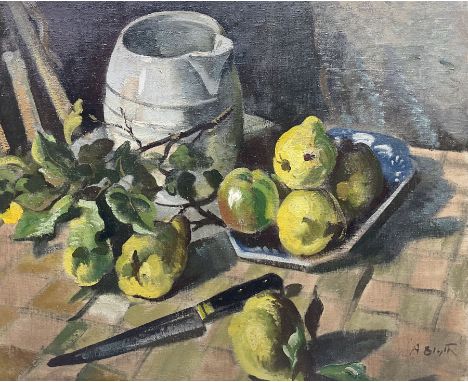 Alan Blyth (British 1889-1953): 'Quinces' Still Life, oil on canvas signed, original title label verso 49cm x 59cm 