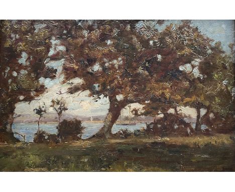 English Impressionist School (19th/20th Century): Autumn Trees on the Harbourside, oil on panel unsigned 23.5cm x 34.5cm 