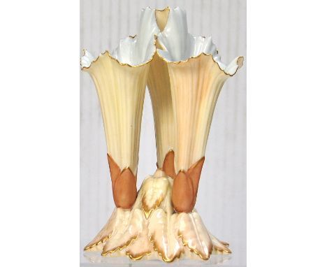 A "Locke and Co. of Worcester" blush ivory three sectioned vase, height 15cm.